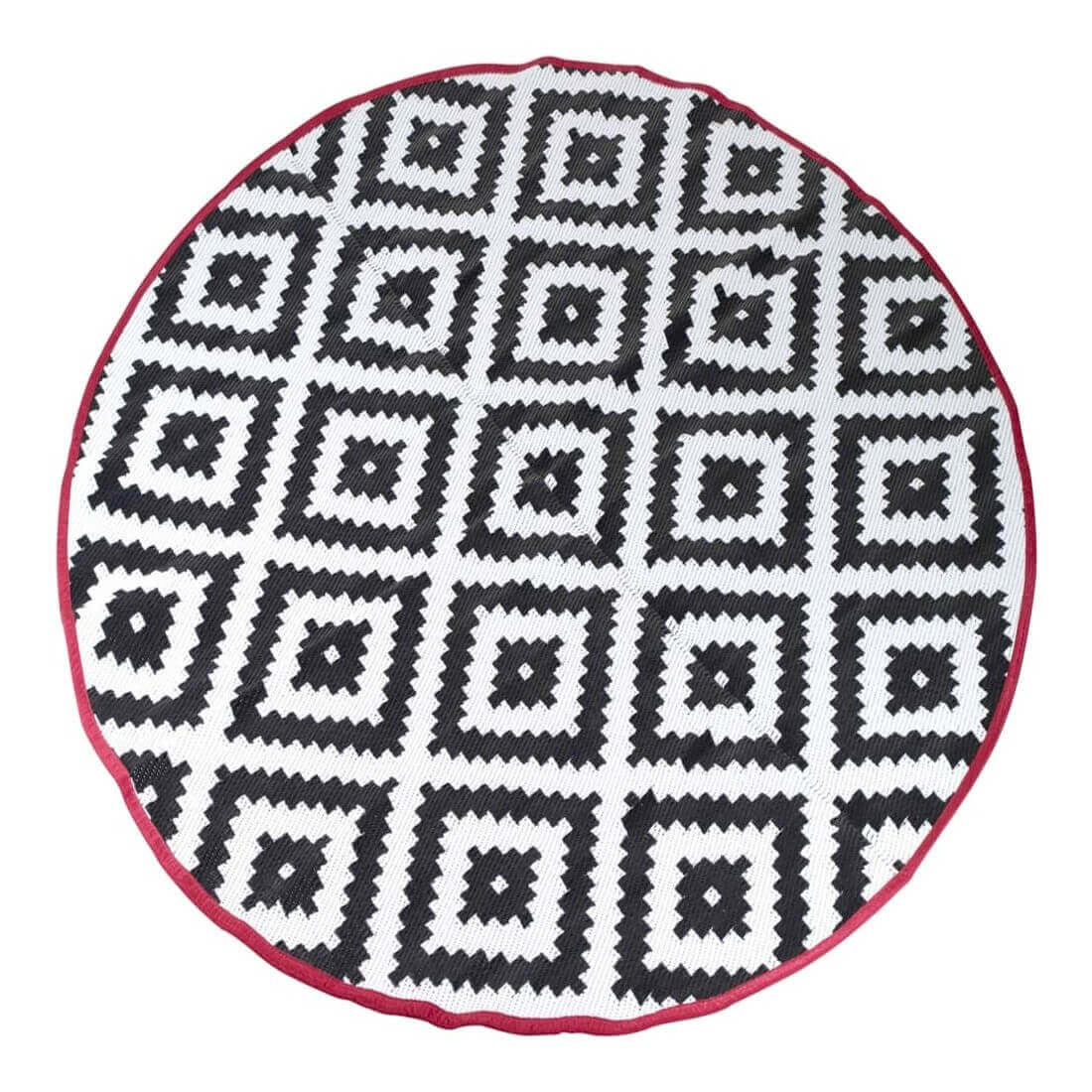 Tapis d'extérieur rond noir et blanc 2m